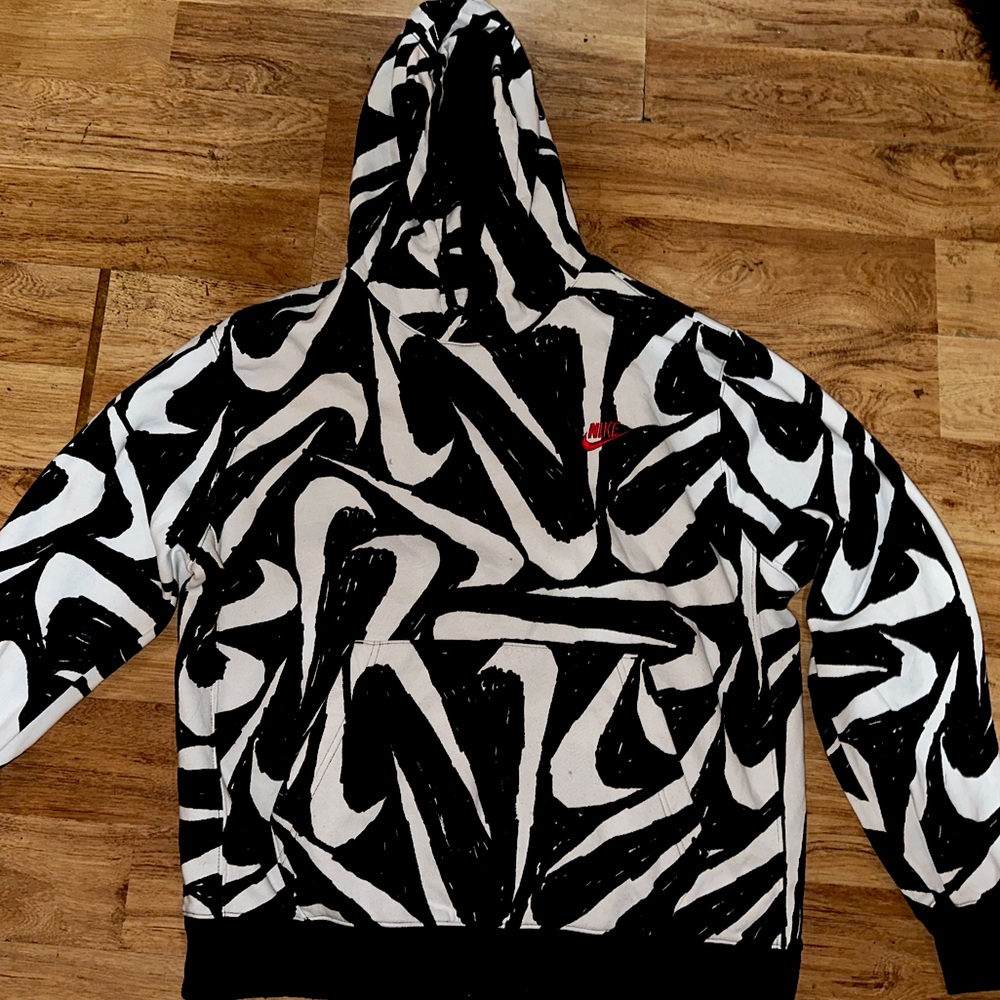 Nike sportswear club,  swoosh men’s sweater, black and white, no marks